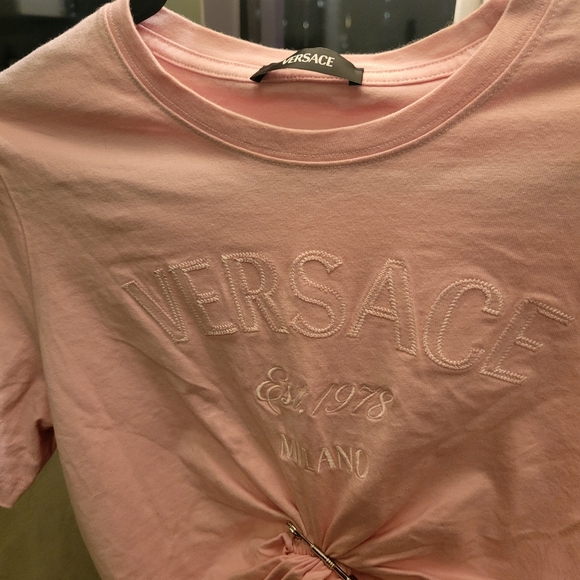 Versace Pink Crop Top with Safety Pin (Size 44) - Picture 3 of 9